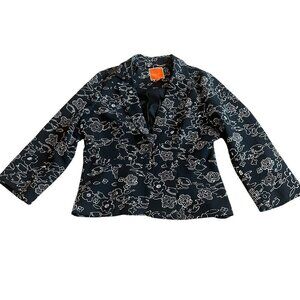Modcloth Sweet Sophistication Blazer Black White Outline Floral Print Size Med